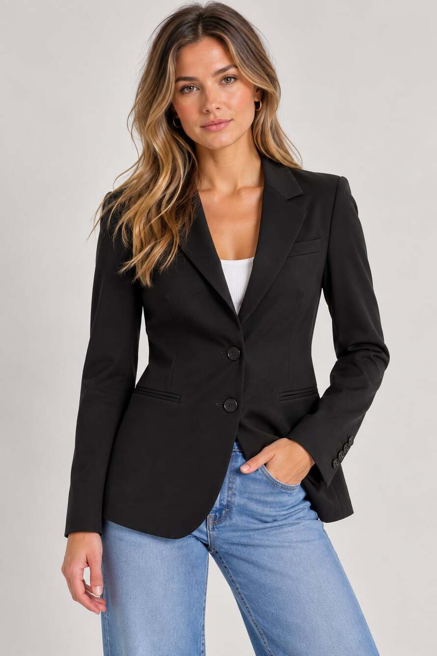 Theory Blazer Size 0 Black Two-Button Nipped Waist Wool Suit Jacket